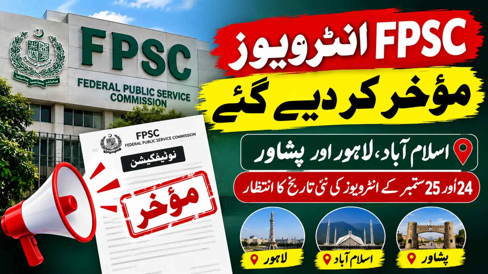 FPSC Postpones Interviews in Islamabad Lahore and Peshawar Full Details Here