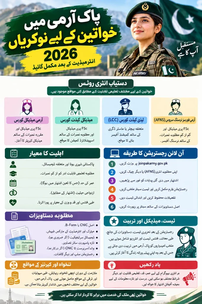 Pak Army Jobs 2026 for Female After Intermediate Complete Guide